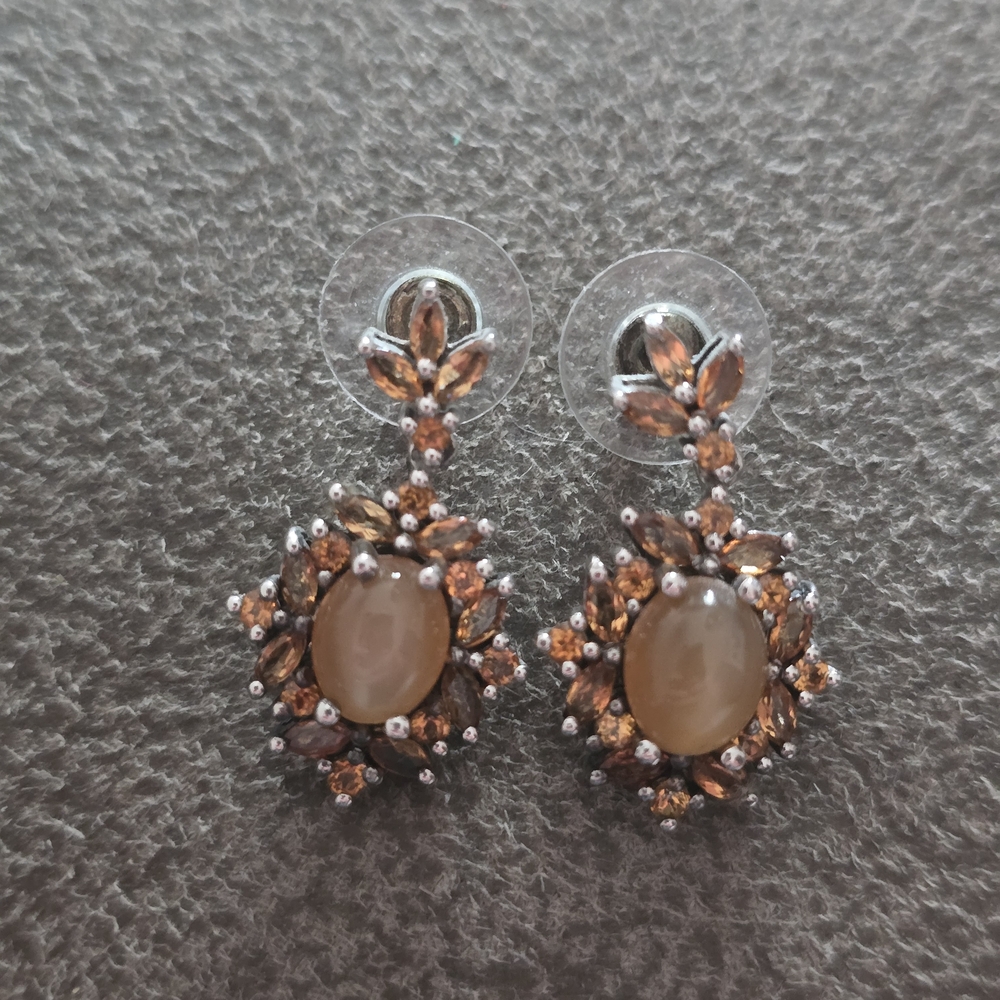 Elegant Silver and Brown Gemstone Earrings